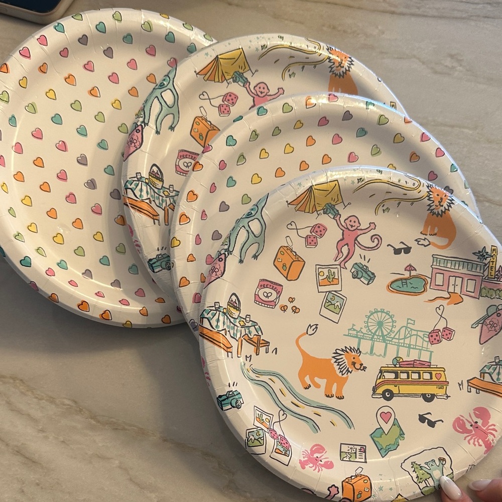 Roller Rabbit Paper Plates - Colorful Heart & Adventure Design